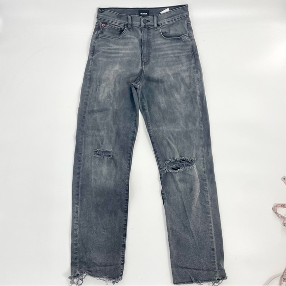 HUDSON Kass High Rise & Straight Fit Jeans Raw Hem Faded Black‎ Distressed 25 - Picture 2 of 15